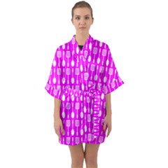 Purple Spatula Spoon Pattern Half Sleeve Satin Kimono 