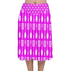 Purple Spatula Spoon Pattern Velvet Flared Midi Skirt by GardenOfOphir