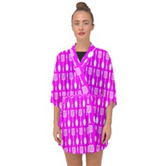 Purple Spatula Spoon Pattern Half Sleeve Chiffon Kimono