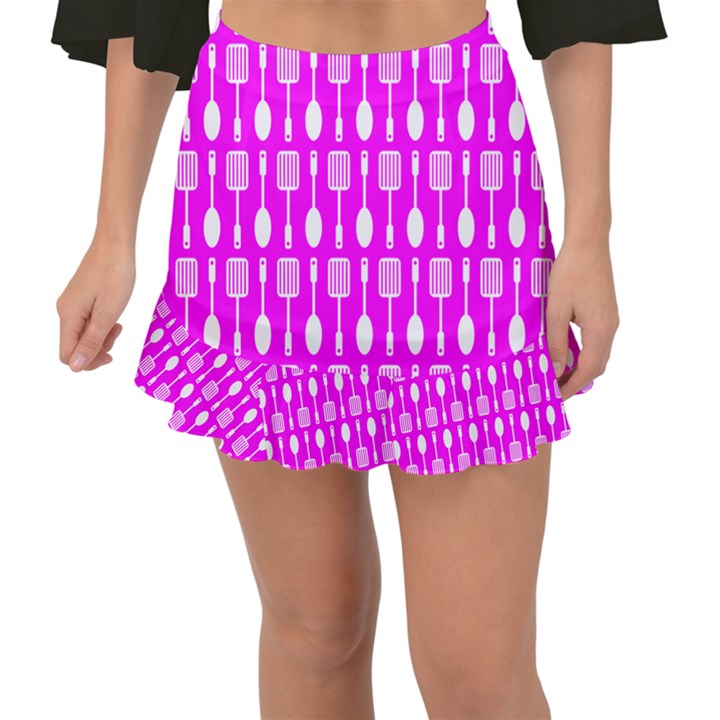 Purple Spatula Spoon Pattern Fishtail Mini Chiffon Skirt