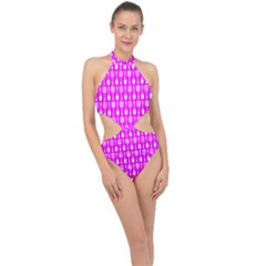 Purple Spatula Spoon Pattern Halter Side Cut Swimsuit