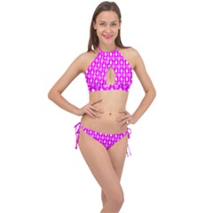 Purple Spatula Spoon Pattern Cross Front Halter Bikini Set