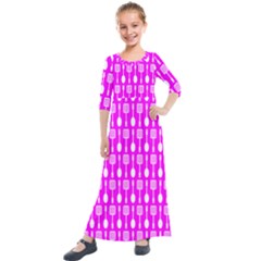 Purple Spatula Spoon Pattern Kids  Quarter Sleeve Maxi Dress