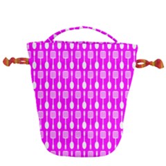 Purple Spatula Spoon Pattern Drawstring Bucket Bag
