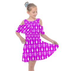 Purple Spatula Spoon Pattern Kids  Shoulder Cutout Chiffon Dress