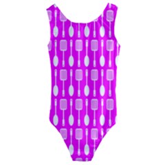 Purple Spatula Spoon Pattern Kids  Cut-Out Back One Piece Swimsuit