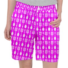 Purple Spatula Spoon Pattern Women s Pocket Shorts