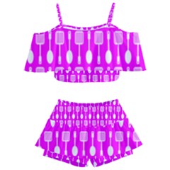 Purple Spatula Spoon Pattern Kids  Off Shoulder Skirt Bikini