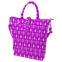 Purple Spatula Spoon Pattern Buckle Top Tote Bag