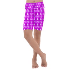 Purple Spatula Spoon Pattern Kids  Lightweight Velour Cropped Yoga Leggings