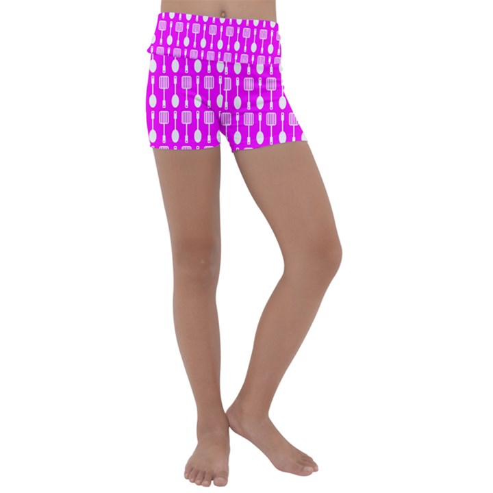 Purple Spatula Spoon Pattern Kids  Lightweight Velour Yoga Shorts