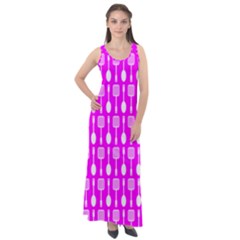 Purple Spatula Spoon Pattern Sleeveless Velour Maxi Dress