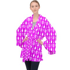 Purple Spatula Spoon Pattern Long Sleeve Velvet Kimono 