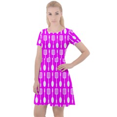 Purple Spatula Spoon Pattern Cap Sleeve Velour Dress 