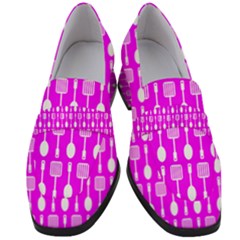 Purple Spatula Spoon Pattern Women s Chunky Heel Loafers