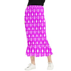 Purple Spatula Spoon Pattern Maxi Fishtail Chiffon Skirt