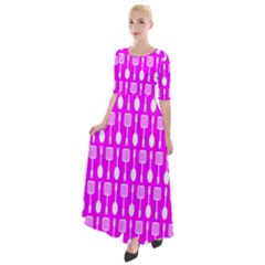 Purple Spatula Spoon Pattern Half Sleeves Maxi Dress