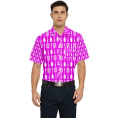 Purple Spatula Spoon Pattern Men s Short Sleeve Pocket Shirt 