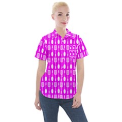 Purple Spatula Spoon Pattern Women s Short Sleeve Pocket Shirt