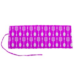 Purple Spatula Spoon Pattern Roll Up Canvas Pencil Holder (S)