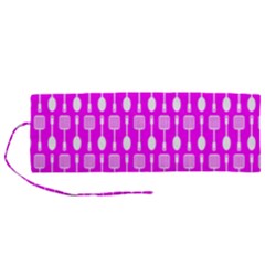 Purple Spatula Spoon Pattern Roll Up Canvas Pencil Holder (M)