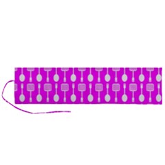 Purple Spatula Spoon Pattern Roll Up Canvas Pencil Holder (L)