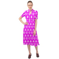 Purple Spatula Spoon Pattern Keyhole Neckline Chiffon Dress