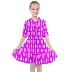 Purple Spatula Spoon Pattern Kids  All Frills Chiffon Dress
