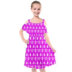 Purple Spatula Spoon Pattern Kids  Cut Out Shoulders Chiffon Dress