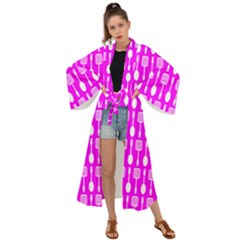 Purple Spatula Spoon Pattern Maxi Kimono