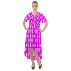 Purple Spatula Spoon Pattern Front Wrap High Low Dress