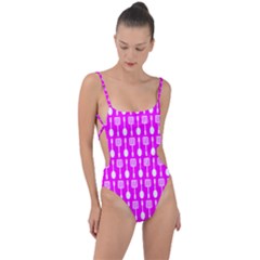 Purple Spatula Spoon Pattern Tie Strap One Piece Swimsuit