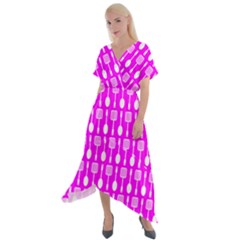 Purple Spatula Spoon Pattern Cross Front Sharkbite Hem Maxi Dress