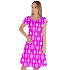 Purple Spatula Spoon Pattern Classic Short Sleeve Dress