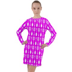 Purple Spatula Spoon Pattern Long Sleeve Hoodie Dress