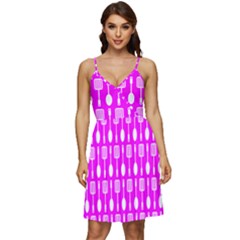 Purple Spatula Spoon Pattern V-Neck Pocket Summer Dress 