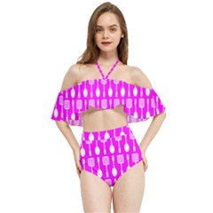 Purple Spatula Spoon Pattern Halter Flowy Bikini Set 