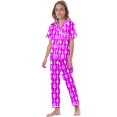 Purple Spatula Spoon Pattern Kids  Satin Short Sleeve Pajamas Set