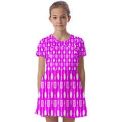 Purple Spatula Spoon Pattern Kids  Short Sleeve Pinafore Style Dress