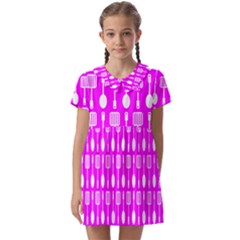 Purple Spatula Spoon Pattern Kids  Asymmetric Collar Dress