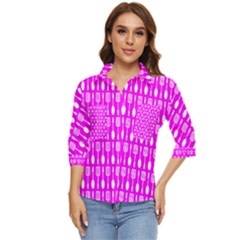 Purple Spatula Spoon Pattern Women s Quarter Sleeve Pocket Shirt
