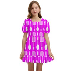 Purple Spatula Spoon Pattern Kids  Short Sleeve Dolly Dress