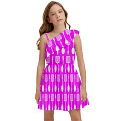 Purple Spatula Spoon Pattern Kids  One Shoulder Party Dress