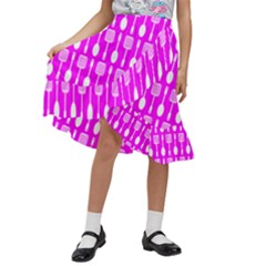 Purple Spatula Spoon Pattern Kids  Ruffle Flared Wrap Midi Skirt