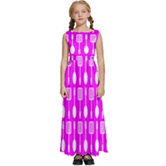 Purple Spatula Spoon Pattern Kids  Satin Sleeveless Maxi Dress