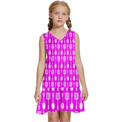 Purple Spatula Spoon Pattern Kids  Sleeveless Tiered Mini Dress