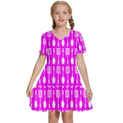 Purple Spatula Spoon Pattern Kids  Short Sleeve Tiered Mini Dress