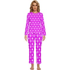 Purple Spatula Spoon Pattern Womens  Long Sleeve Lightweight Pajamas Set
