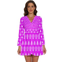 Purple Spatula Spoon Pattern Long Sleeve V-Neck Chiffon Dress 