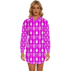 Purple Spatula Spoon Pattern Womens Long Sleeve Shirt Dress
